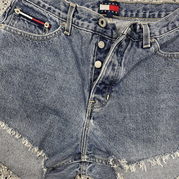 Tommy Jeans Short Shorts Cut Off Button Fly Size 9 Vintage Box Logo - Picture 3 of 6